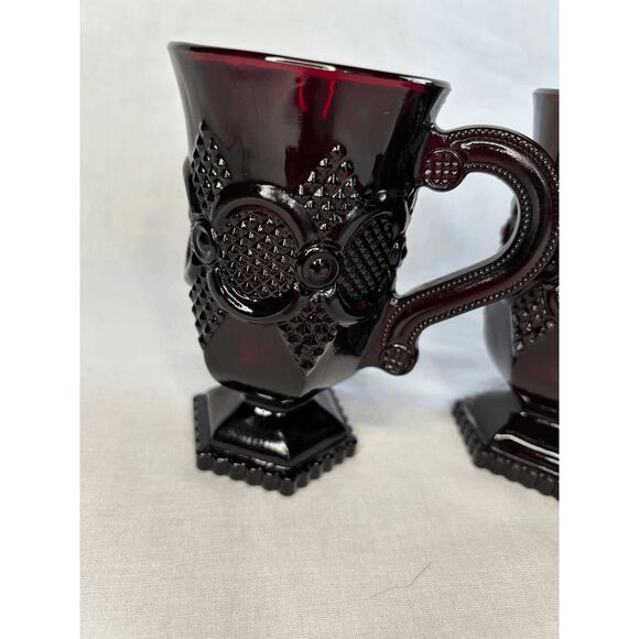 Avon 1876 Cape Cod Ruby Red Pedestal Mugs with Handle, Set of Four - Picture 4 of 5